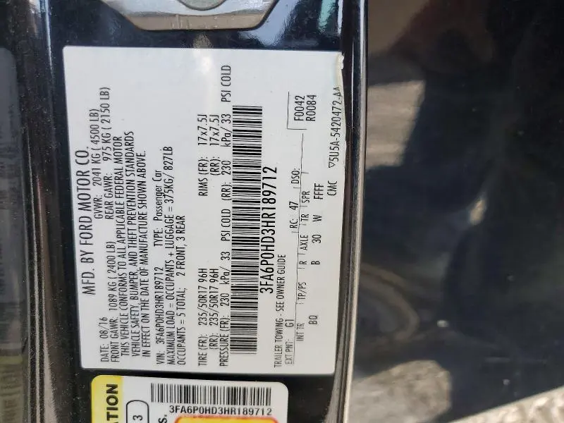 2017 FORD FUSION SE  