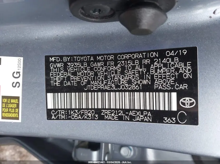 2020 TOYOTA COROLLA LE