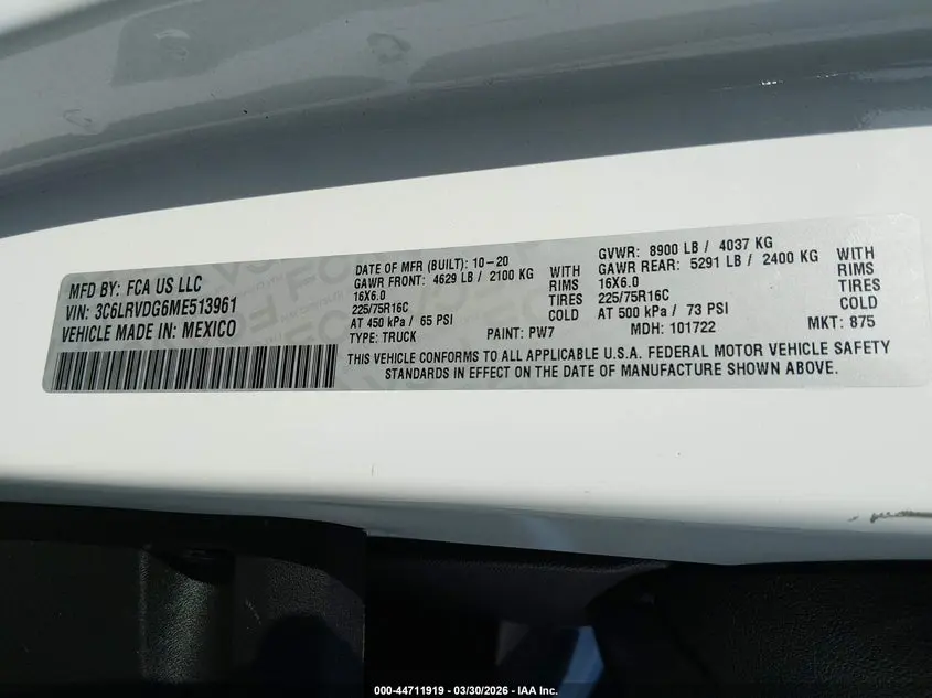 2021 RAM PROMASTER 2500 HIGH ROOF 159 WB