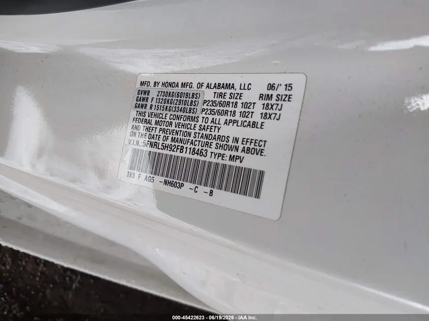 2015 HONDA ODYSSEY TOURING/TOURING ELITE
