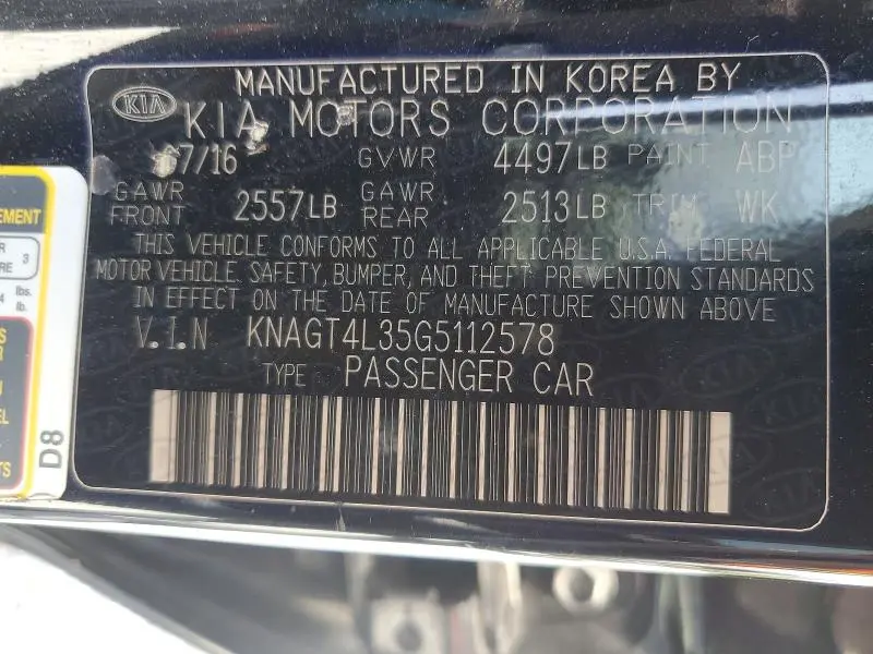 2016 KIA OPTIMA LX  