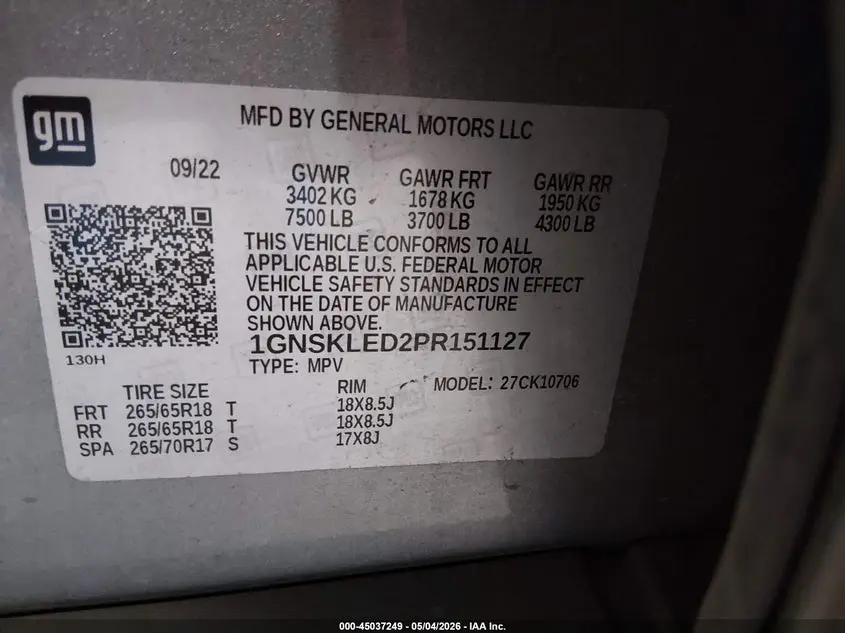 2023 CHEVROLET TAHOE 4WD COMMERCIAL FLEET