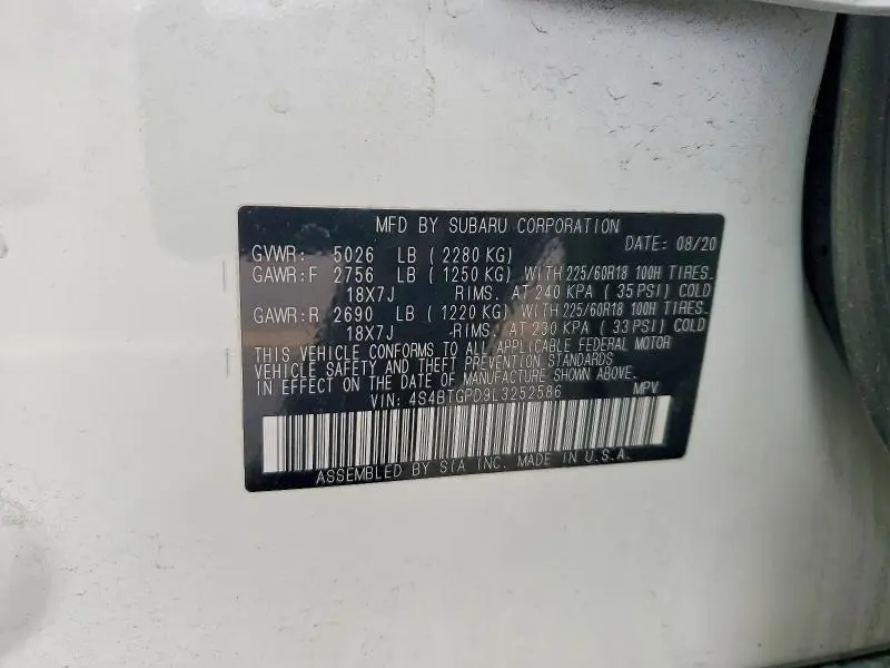 2020 SUBARU OUTBACK TOURING LDL  