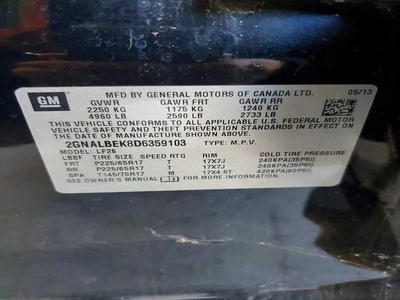 2013 CHEVROLET EQUINOX LS  