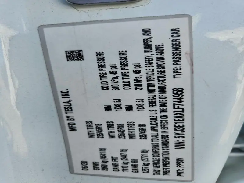 2020 TESLA MODEL 3   