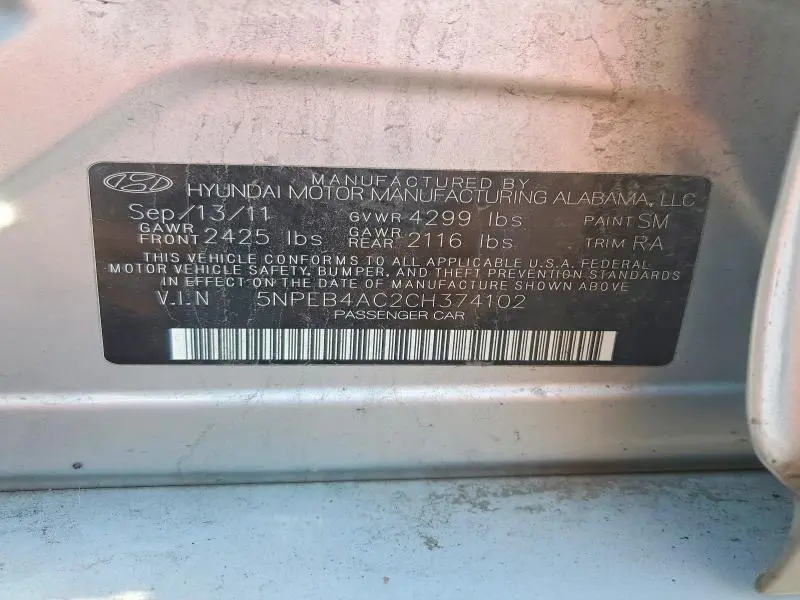 2012 HYUNDAI SONATA GLS  