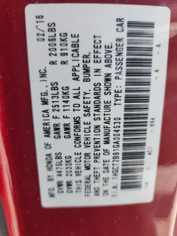 2016 HONDA ACCORD EXL  