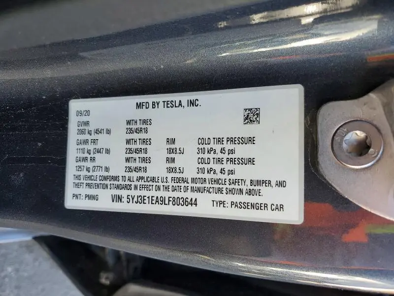 2020 TESLA MODEL 3   