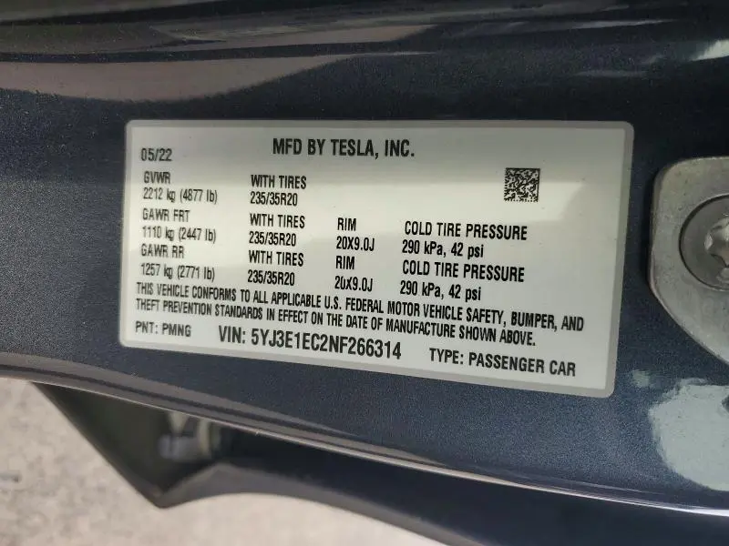2022 TESLA MODEL 3   