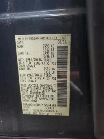 2017 NISSAN FRONTIER S  