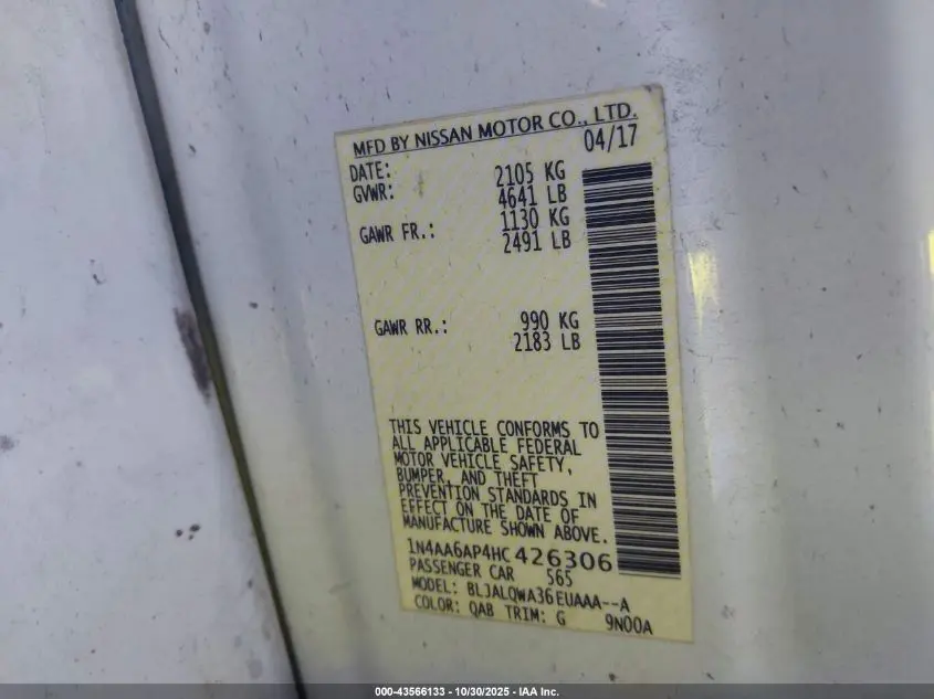 2017 NISSAN MAXIMA 3.5 S