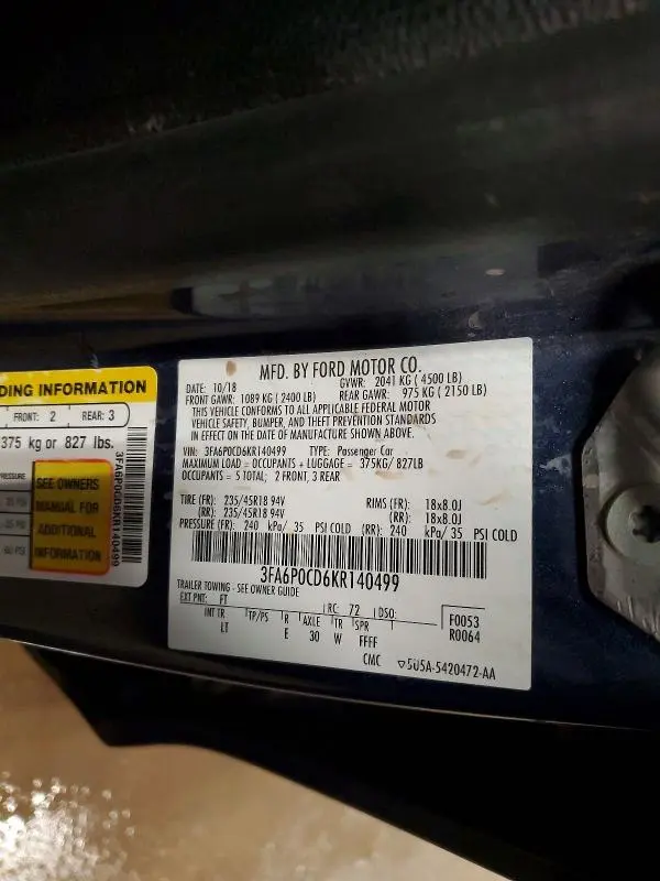 2019 FORD FUSION SEL  