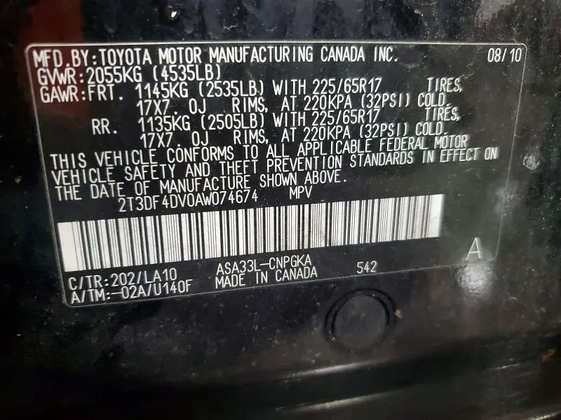 2010 TOYOTA RAV4 LIMITED  
