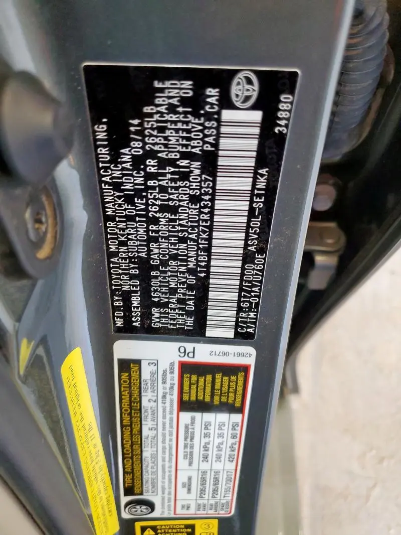 2014 TOYOTA CAMRY L  