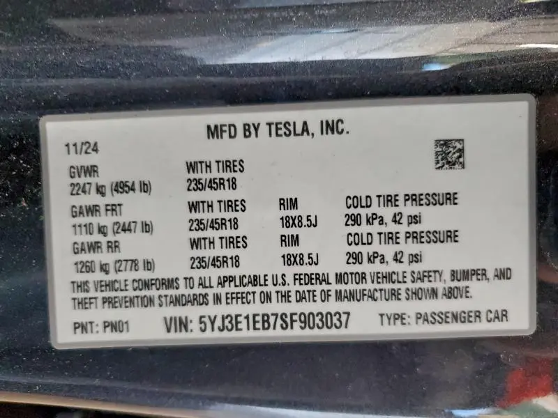 2025 TESLA MODEL 3   