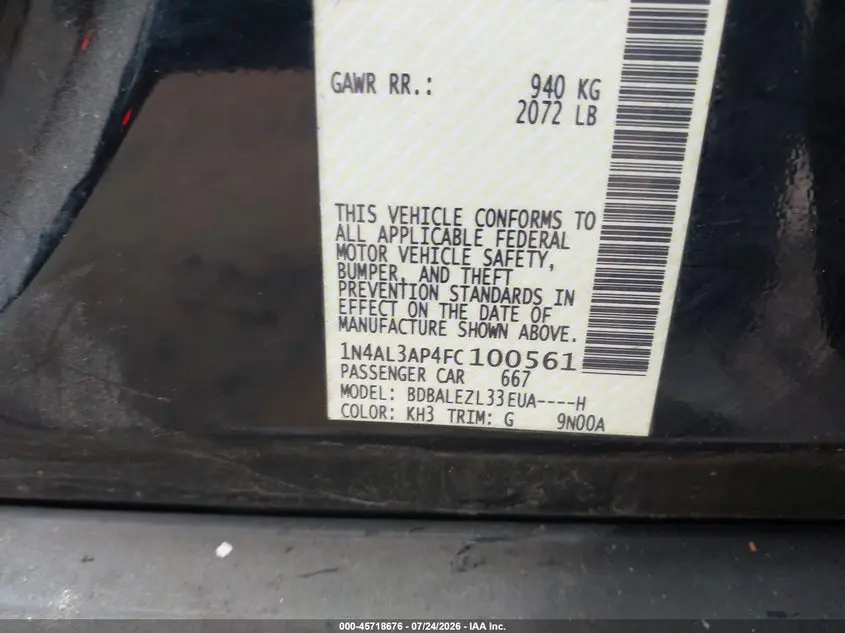 2015 NISSAN ALTIMA 2.5 S