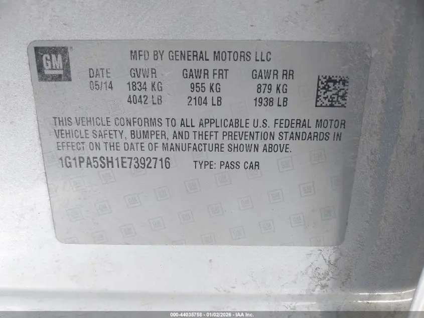 2014 CHEVROLET CRUZE LS AUTO