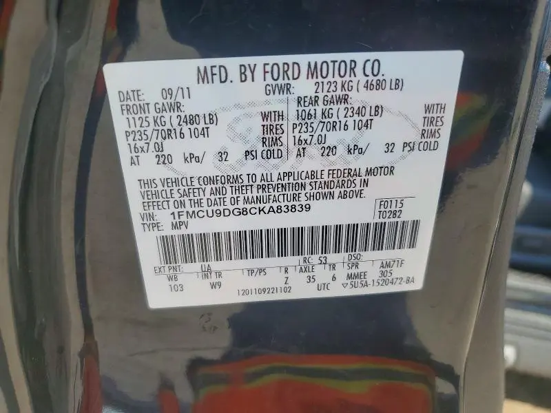 2012 FORD ESCAPE XLT  