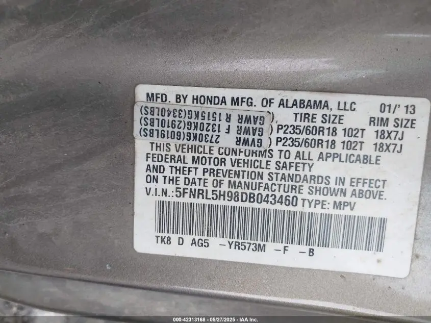 2013 HONDA ODYSSEY TOURING/TOURING ELITE