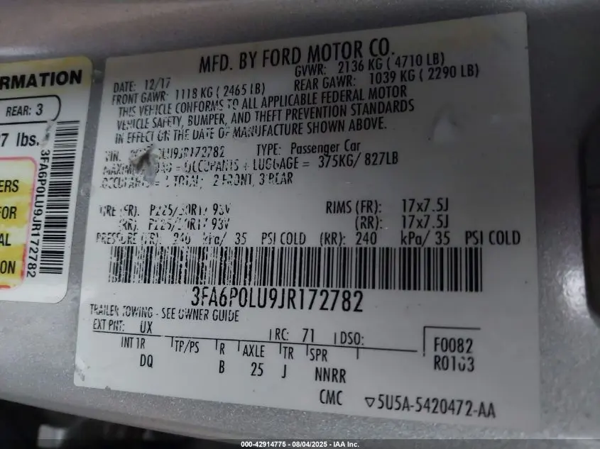 2018 FORD FUSION HYBRID SE