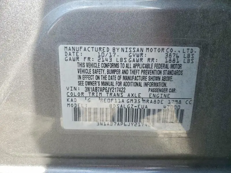 2018 NISSAN SENTRA SL  