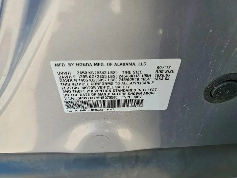 2017 HONDA PILOT EXLN  