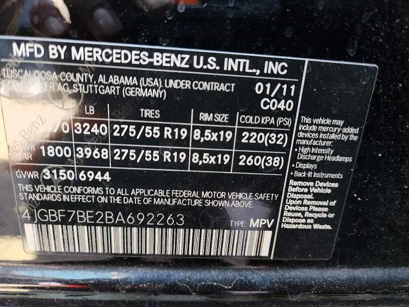 2011 MERCEDES-BENZ GL 450 4MATIC  