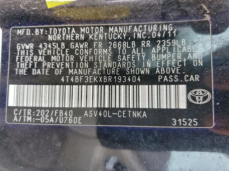 2011 TOYOTA CAMRY BASE  