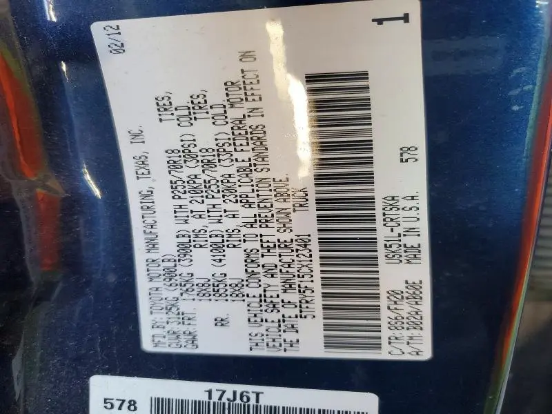 2012 TOYOTA TUNDRA DOUBLE CAB SR5  