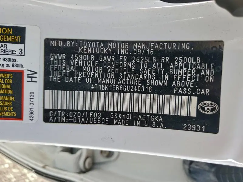 2016 TOYOTA AVALON XLE  