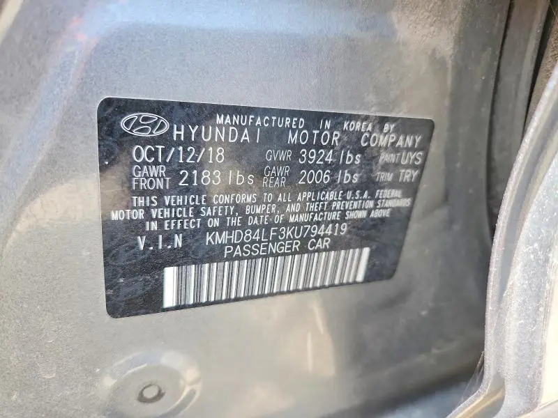 2019 HYUNDAI ELANTRA SEL  