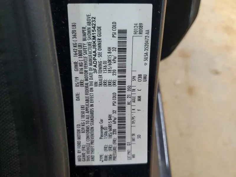 2019 FORD FIESTA S  