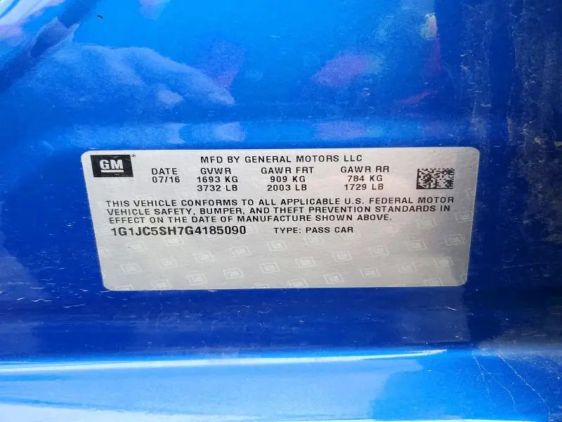 2016 CHEVROLET SONIC LT  