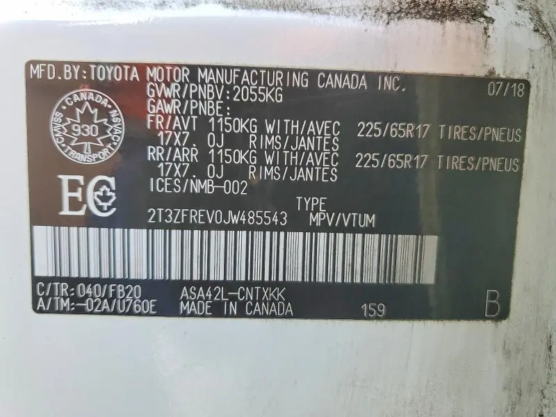 2018 TOYOTA RAV4 LE  