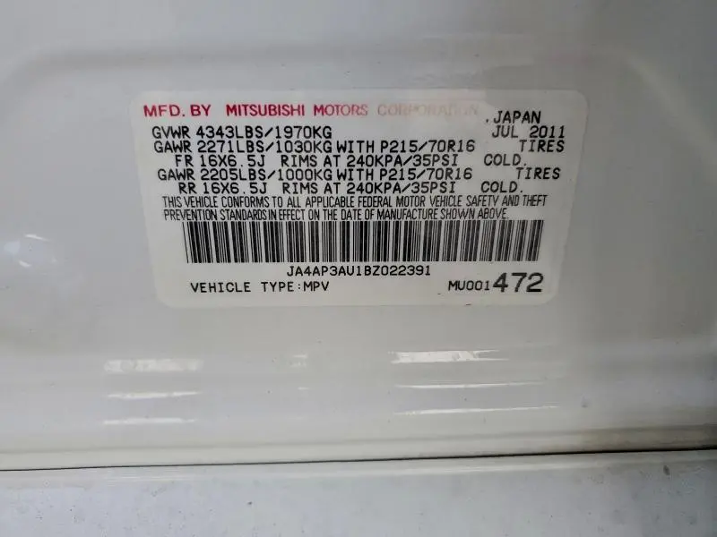 2011 MITSUBISHI OUTLANDER SPORT ES  