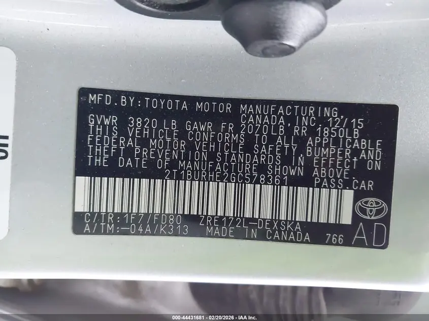 2016 TOYOTA COROLLA S PLUS