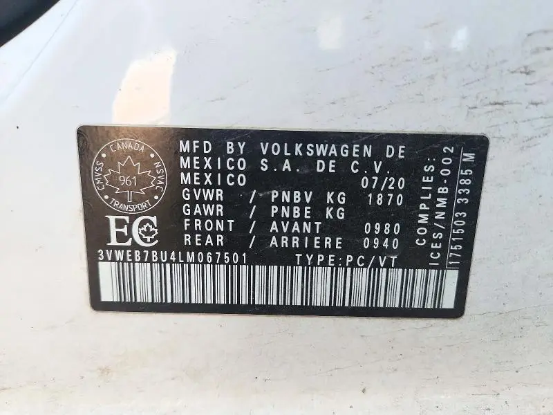 2020 VOLKSWAGEN JETTA SEL  