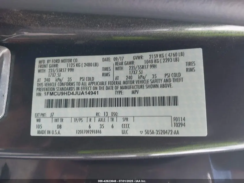 2018 FORD ESCAPE SEL