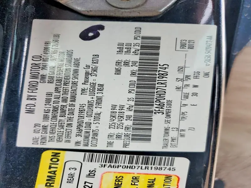2020 FORD FUSION SE  