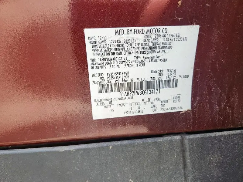 2012 FORD TAURUS SEL  