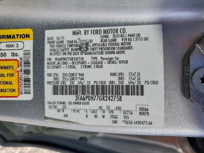 2016 FORD FUSION SE  
