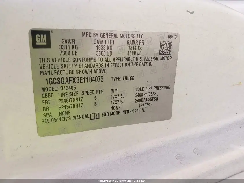 2014 CHEVROLET EXPRESS 1500 WORK VAN