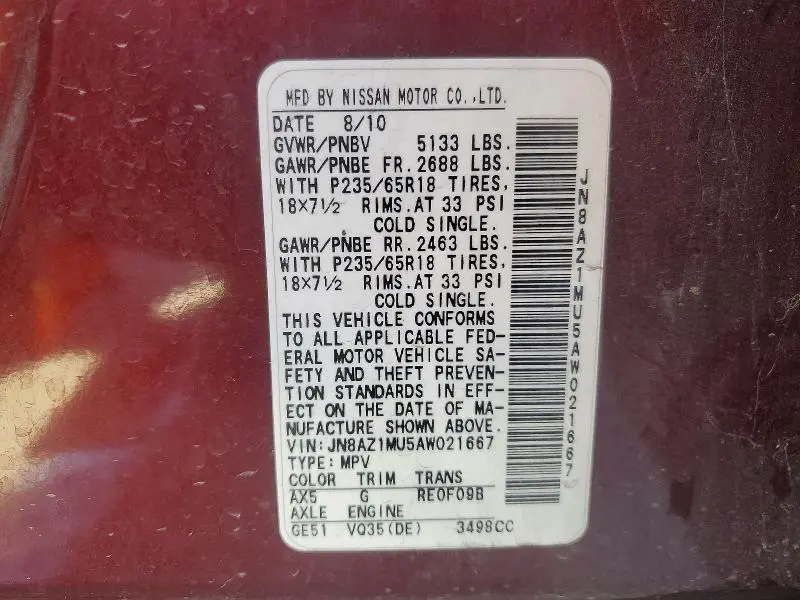 2010 NISSAN MURANO S  
