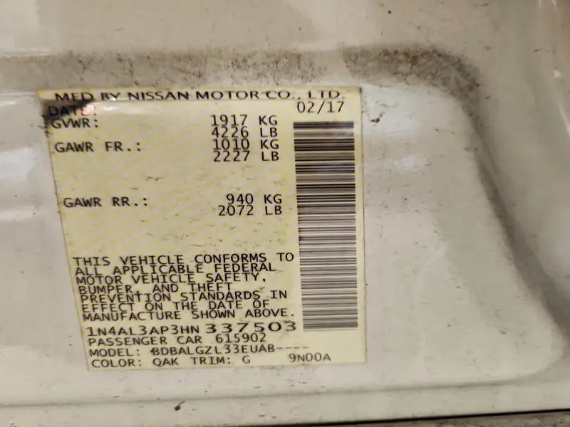 2017 NISSAN ALTIMA 2.5  