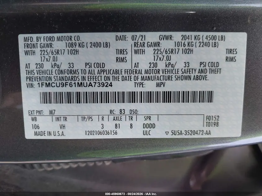 2021 FORD ESCAPE S