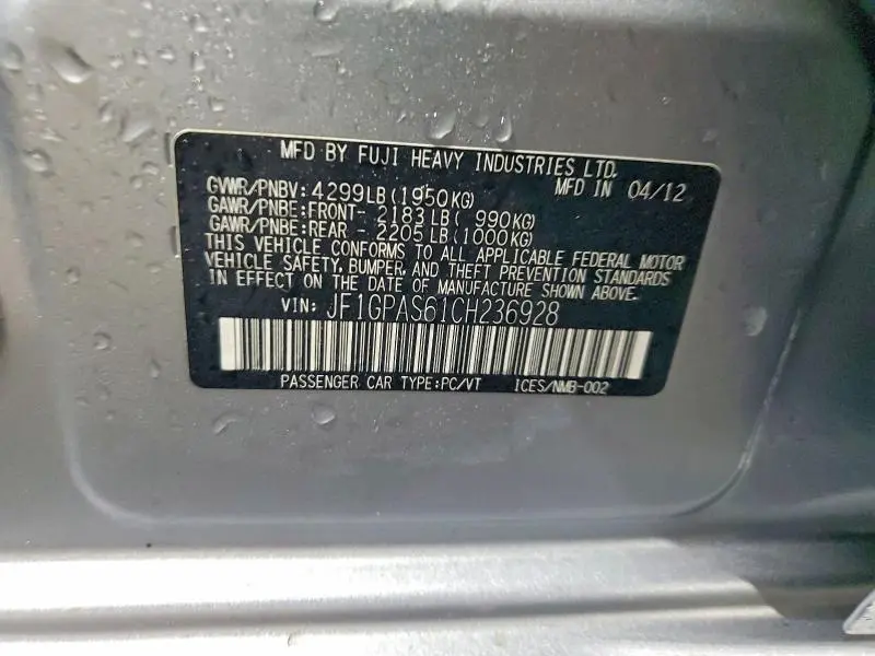2012 SUBARU IMPREZA SPORT LIMITED  