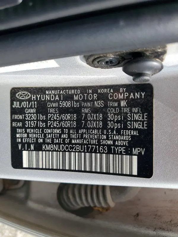 2011 HYUNDAI VERACRUZ LIMITED  