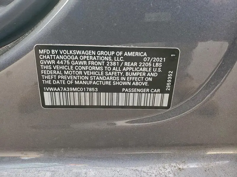 2021 VOLKSWAGEN PASSAT S  