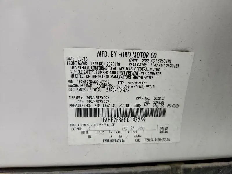 2016 FORD TAURUS SEL  