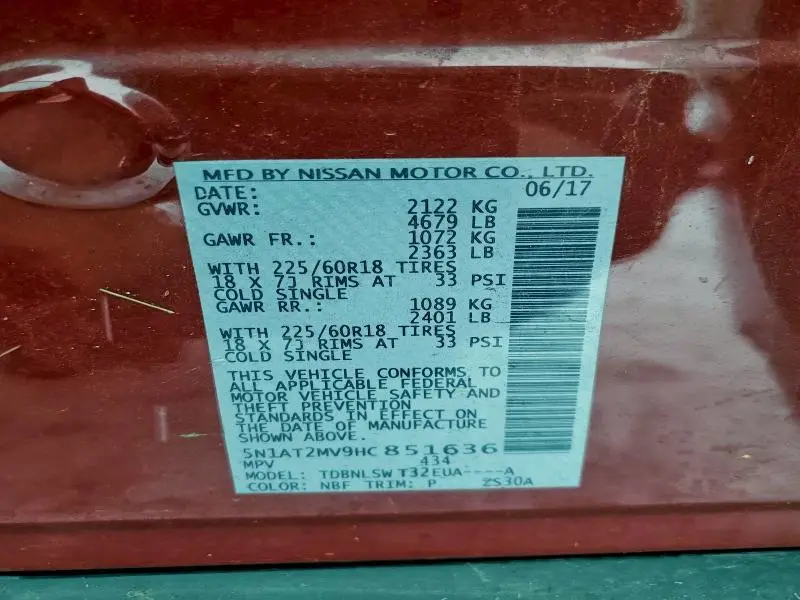 2017 NISSAN ROGUE SV  